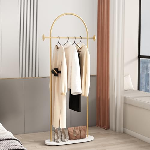 FONECHIN Gold Clothing Rack with Marble Base - Freestanding Coat Rack 67"H for Entryway Bedroom Living Room