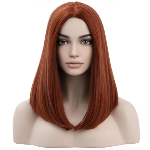 Dark Orange Synthetic Wig for Cosplay & Daily Wear - 18 Inch, Heat-Resistant, Adjustable Cap Included