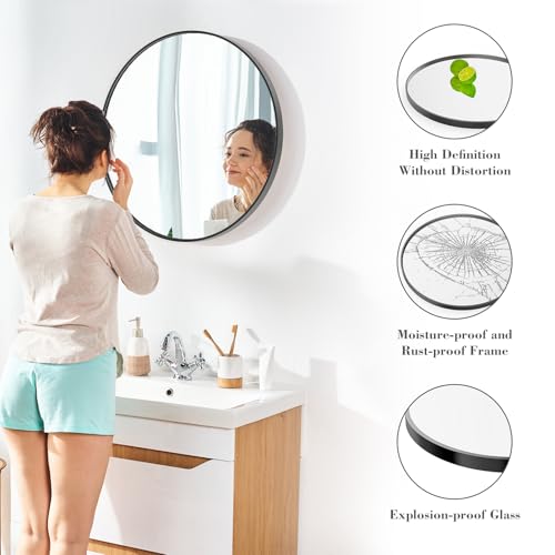 OLIXIS Black Round Bathroom Mirror, 30 Inch Metal Frame Circle Vanity Mirror Wall Mounted for Bathroom,Bedroom, Living Room, Entryway