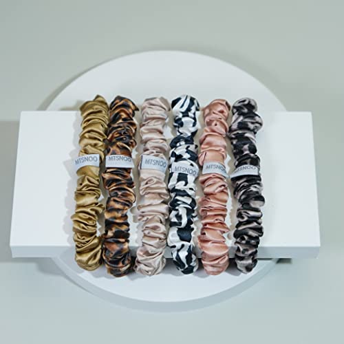 Mulberry Silk Scrunchies Set for Hair - 6 Pack Elastic Hair Ties for Curly Hair, Women & Girls, Multi-6-1cm