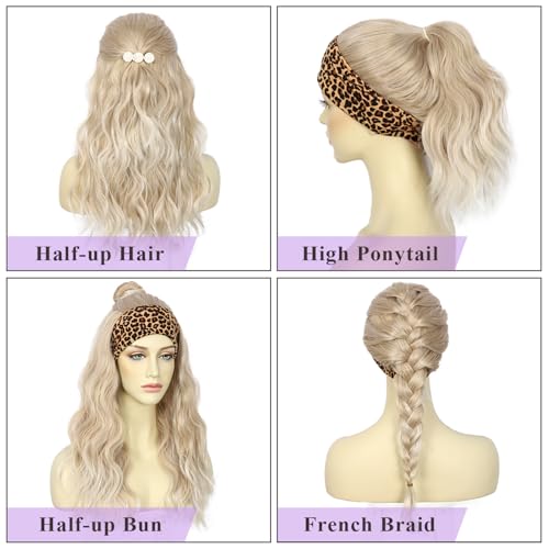 Blonde Synthetic Headband Wig - Body Wave, 20 Inch, Highlight Tips