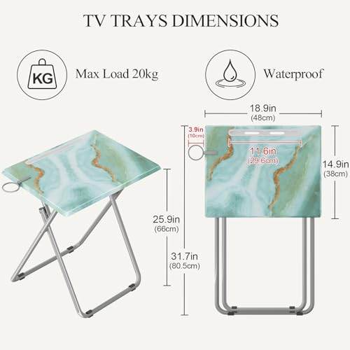 Sea Blue Marble Folding TV Tray Table Set of 4 - Portable Snack & Dinner Tables