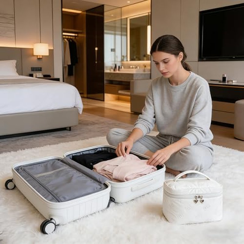 Large Cosmetic Bags Travel Makeup Bag with Mesh Pocket Portable Cute Toiletry Bag Aesthetic Make Up Organizer with Handle for Women (03 White 3PCS)