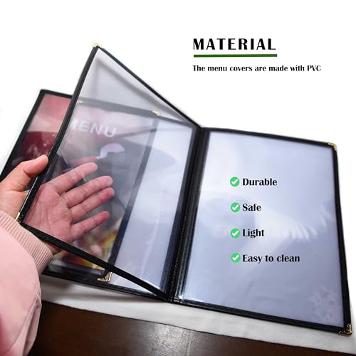 ZHENYI 20 Pack Restaurant Menu Covers Set 8.5x11 inch 4-Page Black Menu Holders