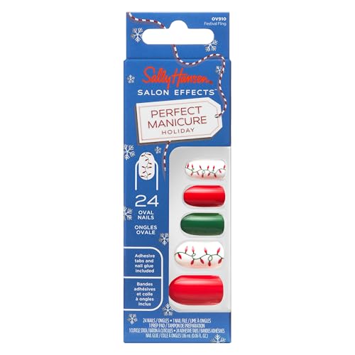 Sally Hansen Salon Effects Perfect Manicure Press-On Nails | Easy to Apply, Non-Damaging | 24 Nails, Adhesive Tabs, File & Alcohol Pad Included | Holiday - Festival Fling