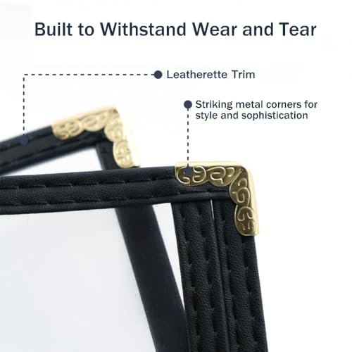 4-View Restaurant Menu Cover - 8.5 x 14 Black Vinyl with Gold Corners, Side-Loading, 2 Pages - Variation of THIS listing