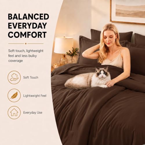 King Size Comforter Set Brown - 7 Piece Bed in a Bag, Microfiber Bedding
