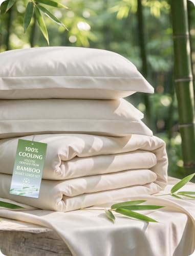 Bedsure King Linen Duvet Cover Set - 104 x 90 Inches, No Comforter, Breathable Bamboo Viscose