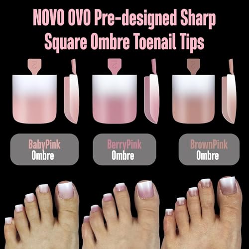 Sharp Square Ombre Berry Pink Press-On Toe Nail Tips – Pre-Designed Gel Extensions, 15 Sizes, 240 pcs