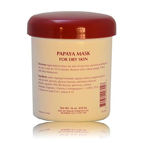 Dinur Cosmetics Papaya Mask for Normal/Dry Skin Moisturizing and Nourishing Facial Treatment with Papaya Extract Deep Pore Cleanser 16 oz., 450 ml.