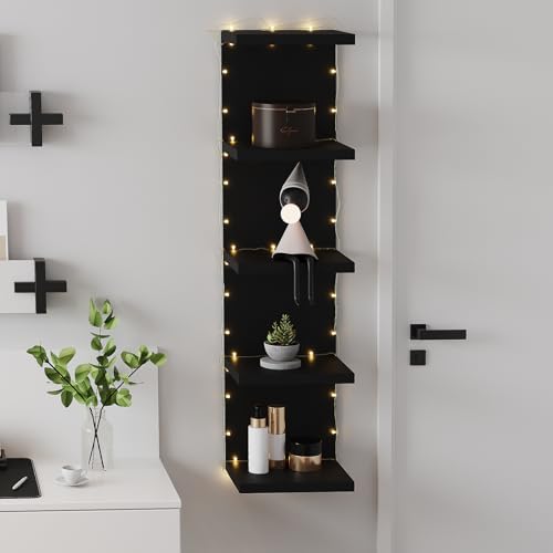 LitaEther 5-Tier Floating Wall Shelf Set - Black Display Shelves for Home & Office