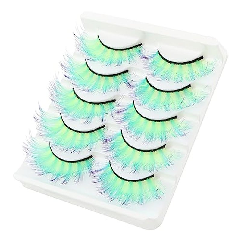 5 Pairs Charming False Eyelashes Fluorescence Glow In Dark For Women Reusable,Fluorescence Green False Eyelashes Wispy Dramatic Lashes Cat Eye Lashes(Fluorescent green)