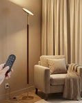 JOOFO Walnut Wood & Brushed Brass LED Torchiere Floor Lamp with Remote, Dimmable 3000LM
