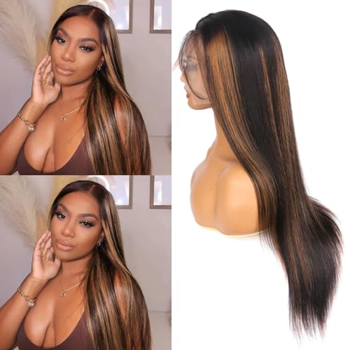 20 Inch Ombre Lace Front Human Hair Wigs - Straight 13x6 180% Density - Highlight 1B/30 Variation