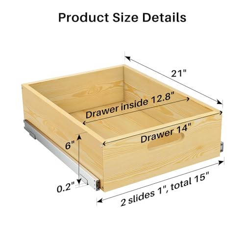 15-Inch Wide Pull Out Cabinet Organizer with Soft Close Drawers - Heavy Duty Solid Wood Shelves