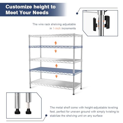 Adjustable 3-Tier Metal Wire Shelving Rack - Chrome Finish, 35.4x17.7x36.5 Inches - Heavy Duty Storage Shelf with Wheels - Variation of THIS listing