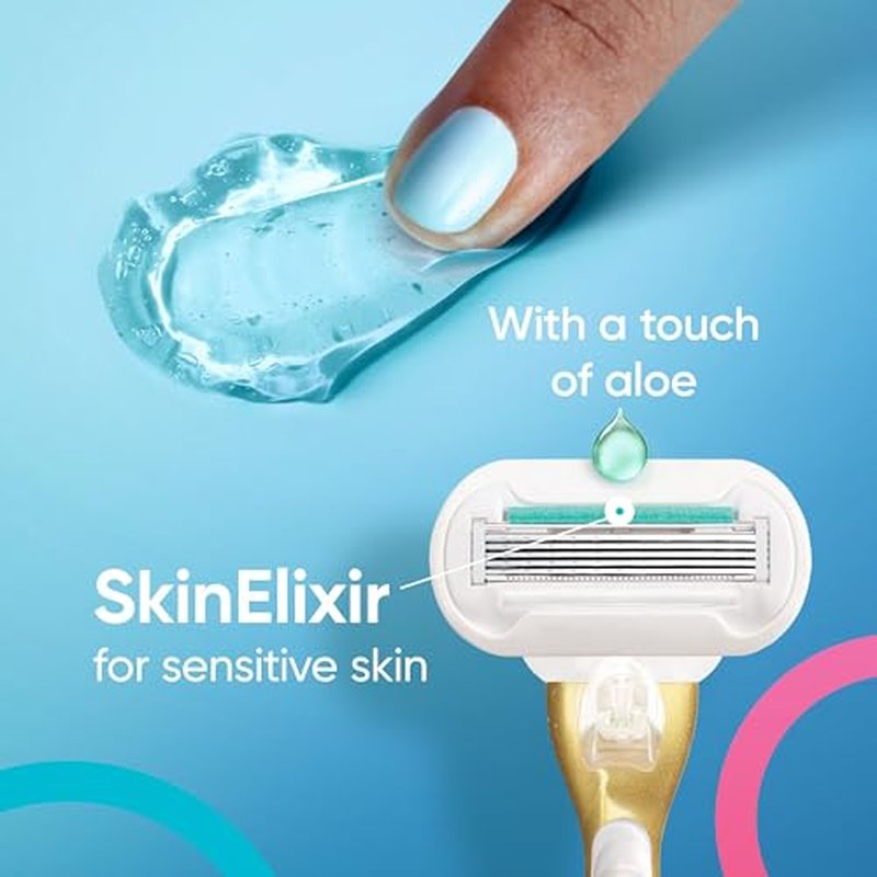 Gillette Venus Extra Smooth Sensitive Gold Women's Razor Handle + 2 Blade Refills, includes Shower Holder