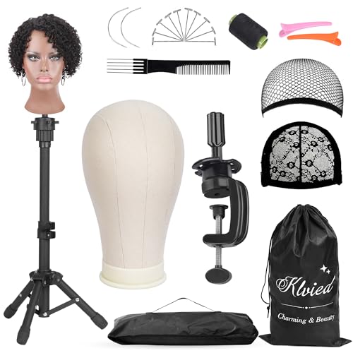 Black Adjustable Wig Stand Set for Styling & Display - 22.4 Inch
