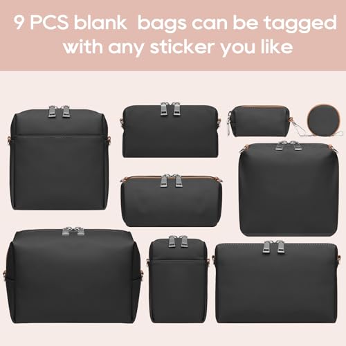 Joyway 10PCS Travel Makeup Bag Set, Large Capacity Cosmetic Bags for Women Girls, Waterproof Portable Toiletry Bag Organizer Make up Bag, Can be fitted with suspenders(Black)