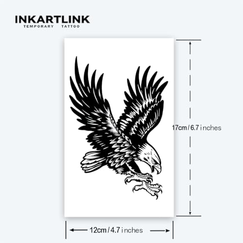 INKARTLINK Tattoo Tech,2 Sheets Extra-Large Semi Permanent Tattoo,Adult Art Design Temporary Tattoos, Lasts 1-2 Weeks, Waterproof, Realistic Look, No Adhesive, No Reflection (Eagle Design)