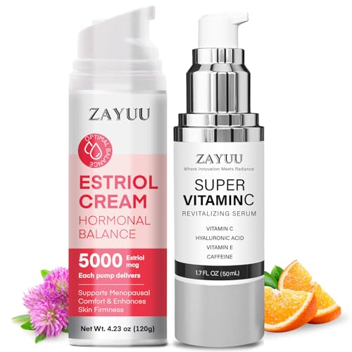 Radiance & Balance Skincare Duo for Mature Skin: Vitamin C Face Serum + Botanical Estriol Cream ? Hydrating, Firming & Age-Defying Skincare Set for Women