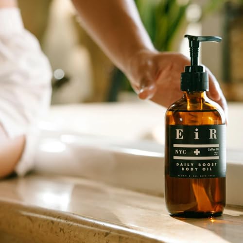 EiR NYC Daily Boost Body Oil | Coffee-Infused Face & Body Nourishing Oil with Rice Bran & Meadowfoam | Lightweight, Fast-Absorbing, Vegan Formula for a Radiant, Glowy Silky Sheen Finish | 8 oz