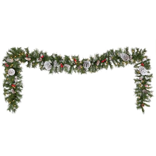 Pre-Lit Frosted Berry Christmas Garland - 9ft Indoor Outdoor Holiday Decor