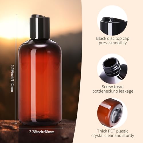 Zubebe 36 Pack 8 oz Brown Plastic Travel Bottles with Black Discs