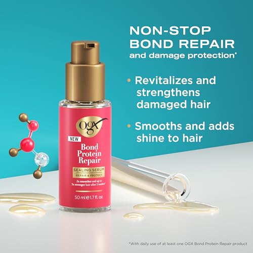 OGX Bond Protein Repair Heat Protectant Bundle - Hair Serum & Spray for Damaged Hair