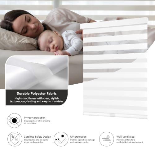 AOSKY Cordless Zebra Blinds for Indoor Windows 59x72 White - Light Control & Privacy