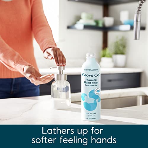 Grove Co. Free & Clear Foaming Hand Soap Refill & Reusable Glass Dispenser Kit, 12 Fl Oz