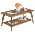 VASAGLE Honey Brown 2-Tier Coffee Table with Storage & Tapered Legs