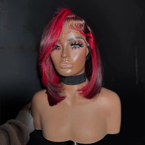 Koinu Highlight Red 99J Bob Wig 13x4 Lace Front Human Hair 14 Inch, 180 Density