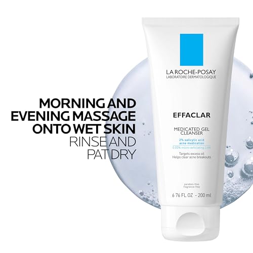 La Roche-Posay Effaclar Medicated Gel Cleanser, 2% Salicylic Acid Cleanser + LHA + Glycerin, Foaming Acne Face Wash, Helps Clear & Prevent Acne Breakouts, Oil Free, Targets Excess Oil