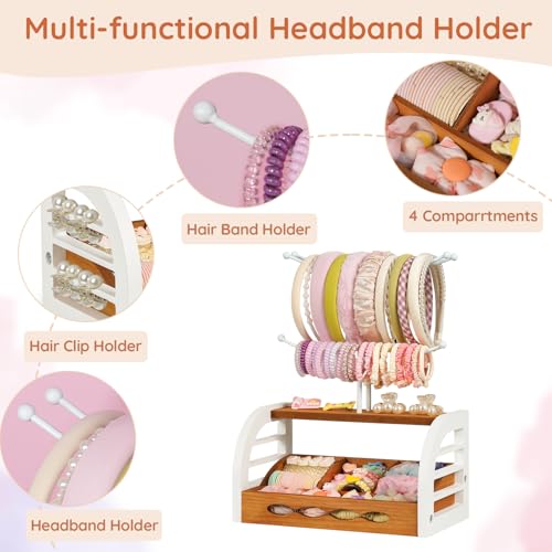 JAZUIHA White Headband Holder Stand for Hair Accessories Organizer with Dividers