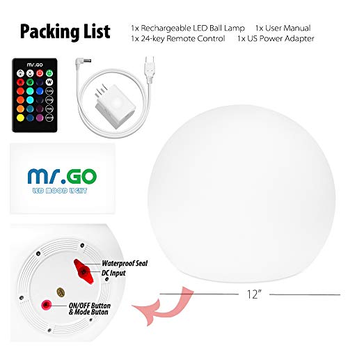 Rechargeable 12-Inch RGB LED Globe Ball Light - Color-Changing Orb Lamp with Remote