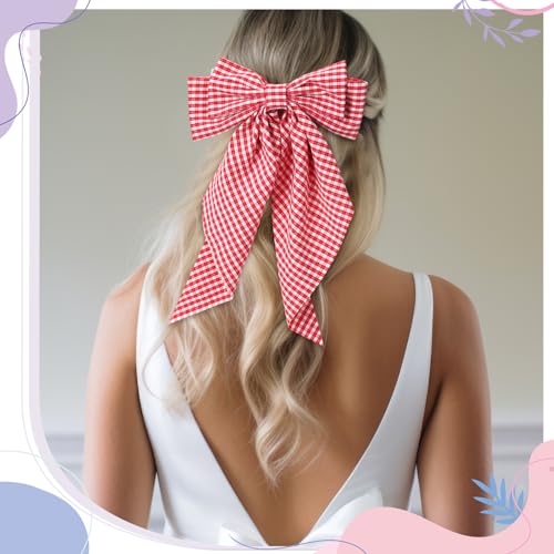Large Satin Hair Bows for Women - Plaid Style, 25 Pack