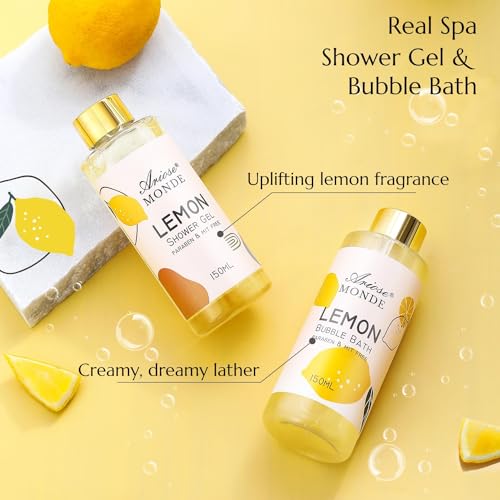 ArioseMonde Lemon Gift Basket for Women - Spa Self Care Kit, 8pcs