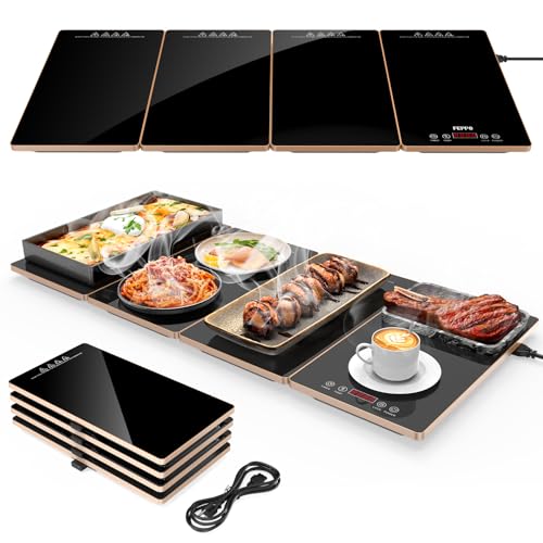 FEPPO Electric Warming Tray 4-in-1 Food Warmer Buffet with Black and Gold Finish