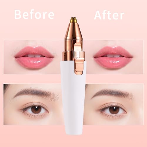 Facial Hair Removal for Women,2 in 1 Electric Hair Removal Device for Chin Upper Lip Peach Fuzz & Rechargeable Eyebrow Trimmer with LED Light for Precise Shaping