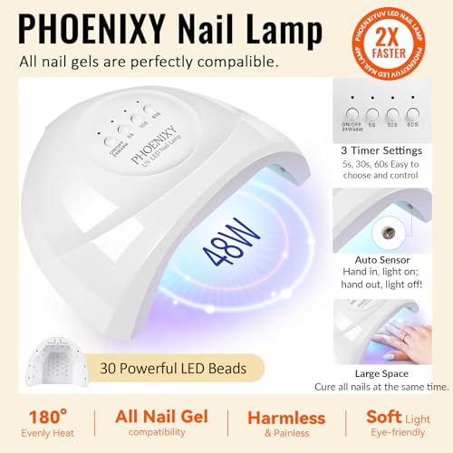 Phoenixy Gel Nail Polish Kit with UV Light - Amber Glow, 55 Colors & Manicure Tools