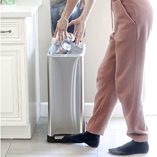 Kitchen Trash Can 12 Gallon Slim Fit Waste Bin with Soft-Close Lid - Silver