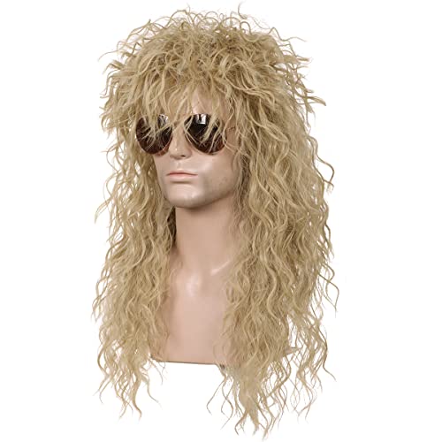 ColorGround Long 80s Fashion Rocker Style Wig for Cosplay & Costume (Dark Blonde with Glasses)