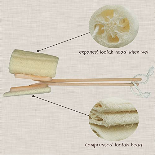 Natural Exfoliating Loofah Luffa Loofa Back Sponge Scrubber Brush with Long Wooden Handle Stick Holder Body Shower Bath Spa Pack of 2