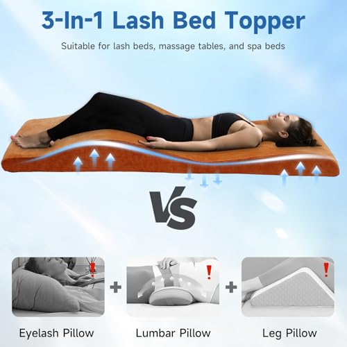 JEINPING Coffee Curved Massage Bed Topper 70in Non-Slip Foam Lash Table Pad