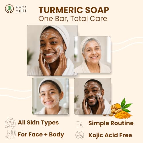 Turmeric Soap Bar for Face and Body 4.5 Oz Pack of 3 - Kojic Acid Free, Handmade