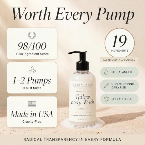 Unscented Grass-Fed Tallow Body Wash for Sensitive Skin - Sulfate-Free