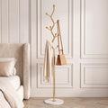 Gold Freestanding Coat Rack with Marble Base & 9 Hooks - Modern Entryway Organizer