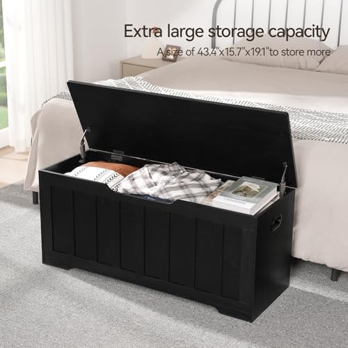 Extra Large Storage Chest with Safety Hinges, Black, 43.3 x 15.7 x 19.1 Inches