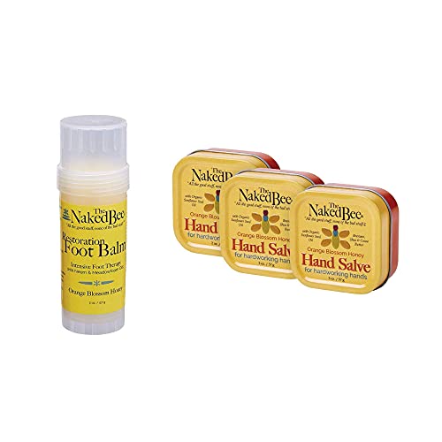 The Naked Bee Restoration Foot Balm 2oz Orange Blossom Honey + Orange Blossom Honey Halve Salve 2oz